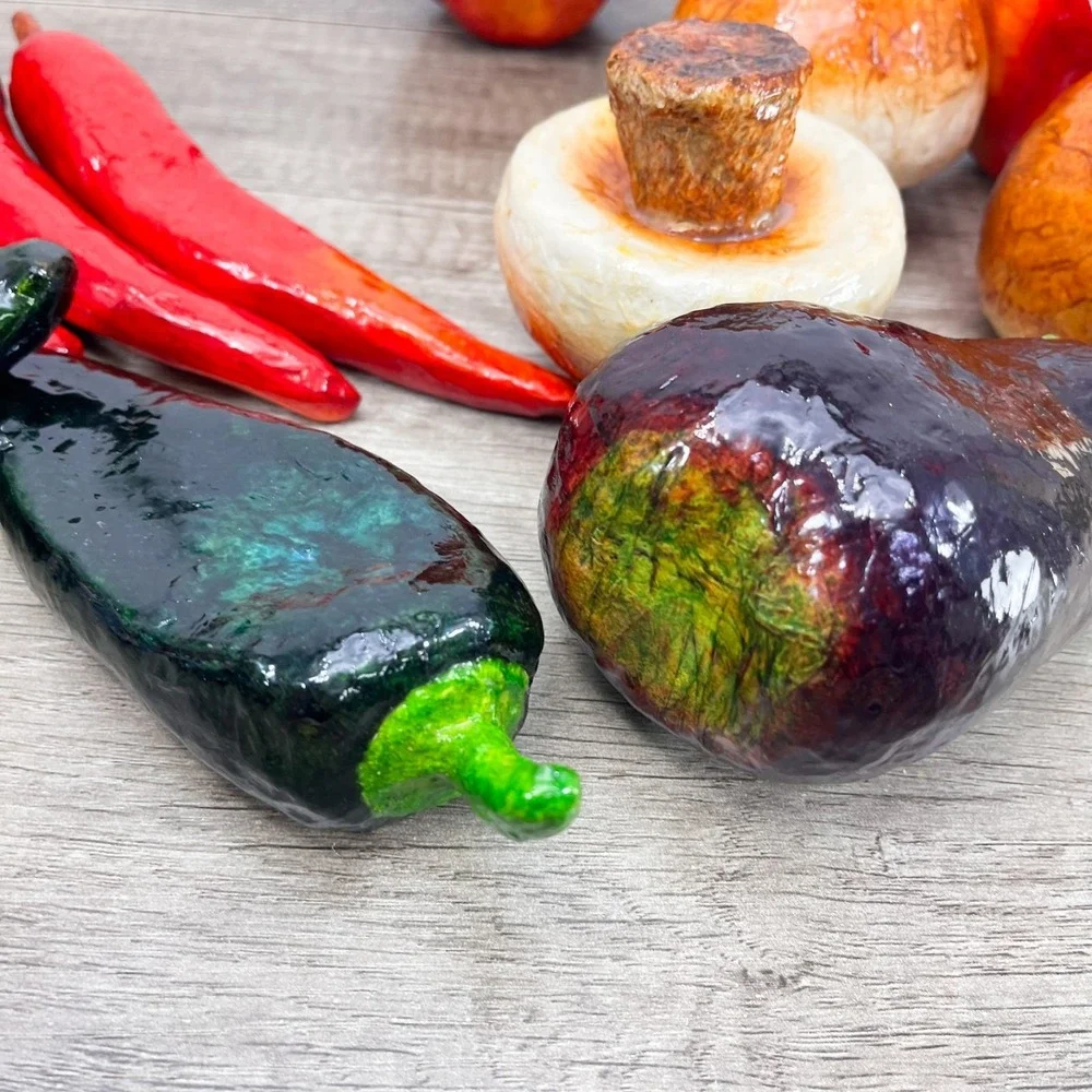 Vintage Fake Veggies Handmade Paper Mache Glossy Vegetables Folk Art